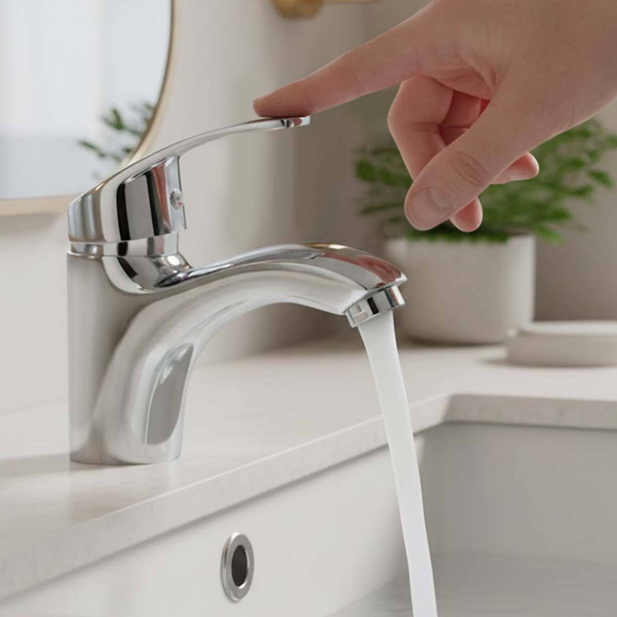 Robinet de Lavabo Monocommande 10×9cm Finition Chromée Eau Chaude et Froide-2