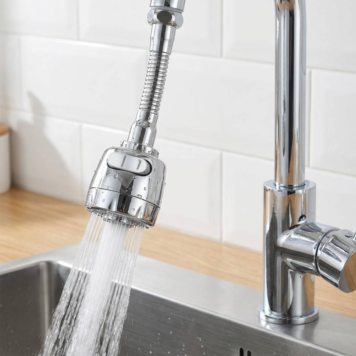 Diffuseur d’Eau et Filtre de Robinet Modelable avec Jet Réglable et Finition Chrome-2