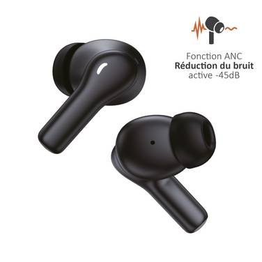 Écouteurs Bluetooth réduction bruit ANC -45dB, ENC -40dB et boitier de charge