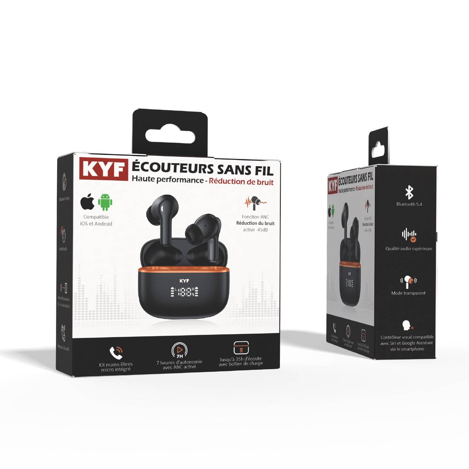Écouteurs Bluetooth réduction bruit ANC -45dB, ENC -40dB et boitier de charge-5