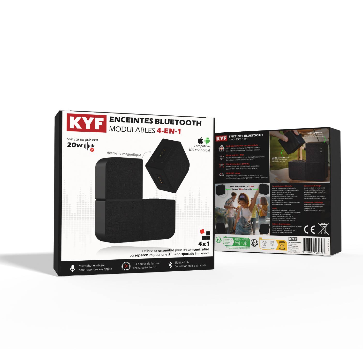 Image du symbole pour Mur d’Enceintes Bluetooth Modulables 4-en-1, 20W RMS
