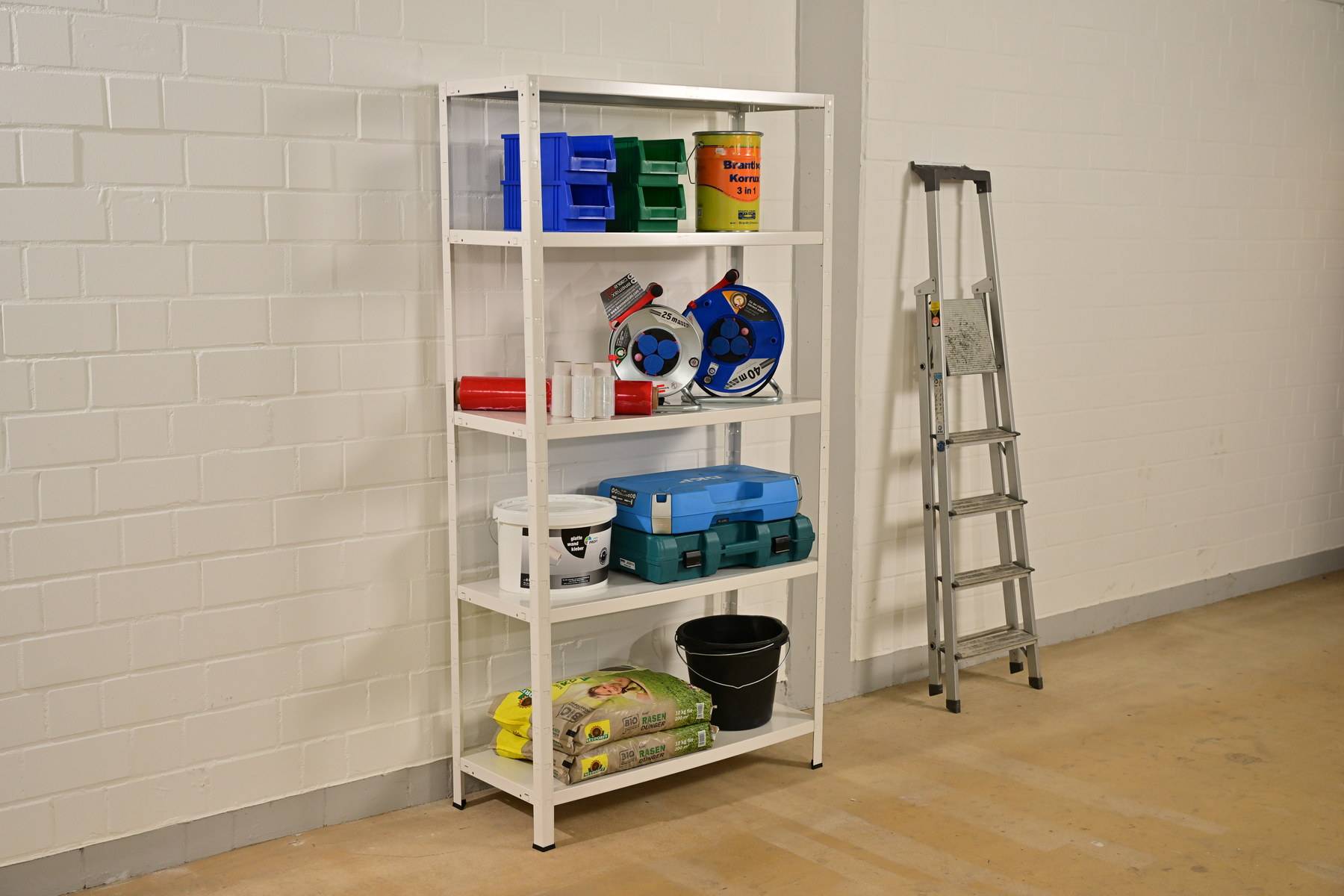 Étagère sans boulon avec 5 étagères PowerMAX, capacité de charge de 65 kg, 190x100x40 cm, blanc-1