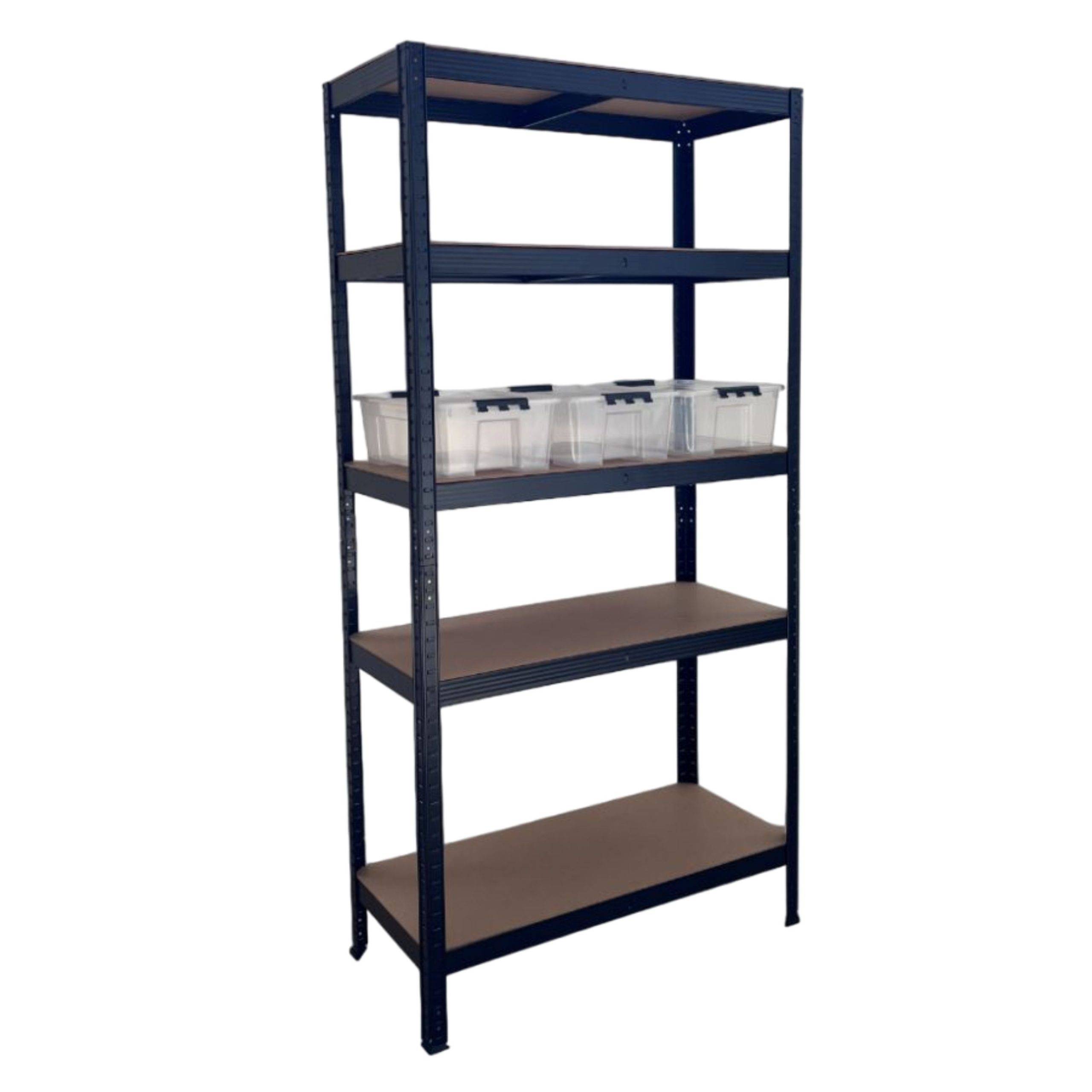 Rayonnage lourd avec 5 tablettes en MDF et 3 boîtes de rangement, 180x90x40 cm, 175 kg par tablette, noir-0