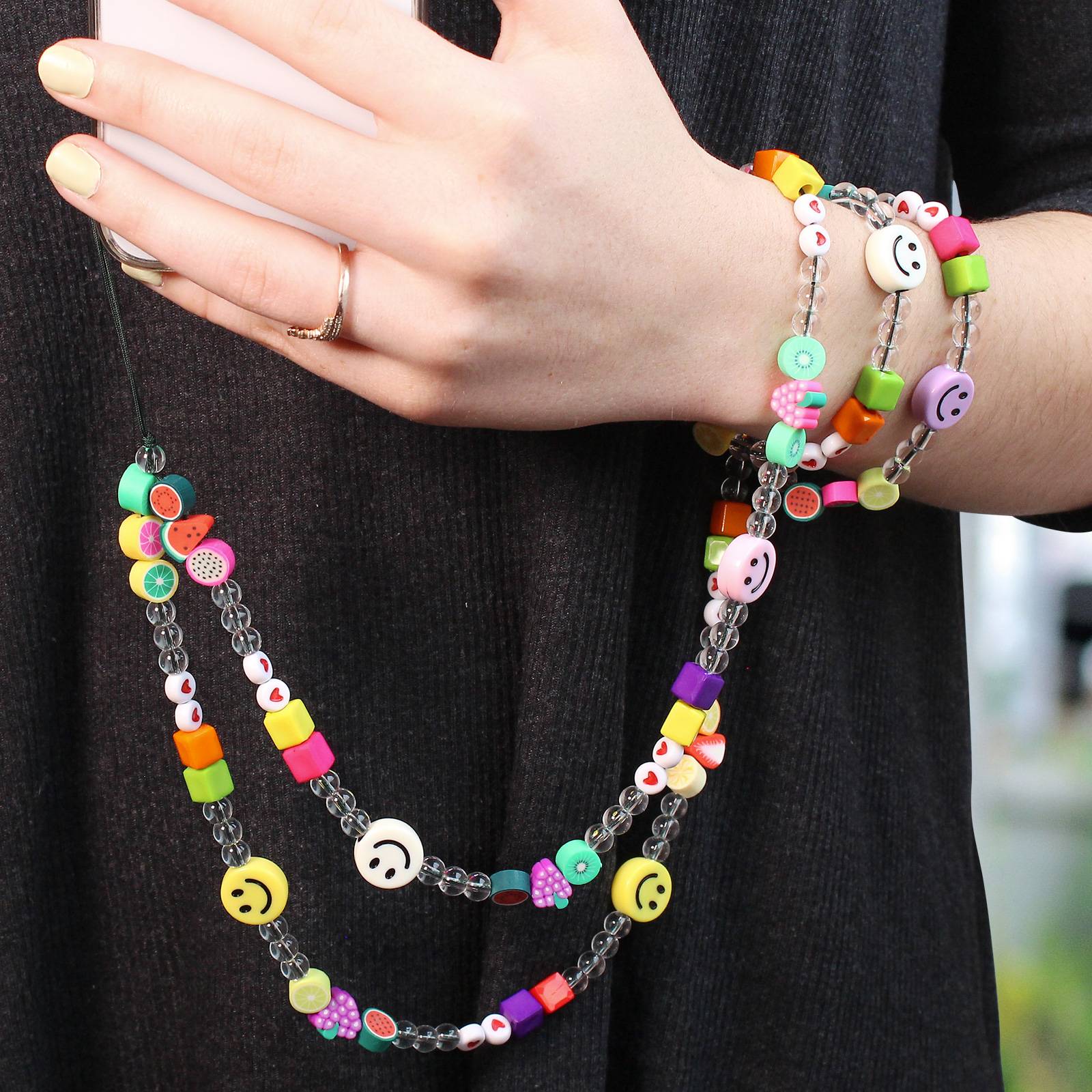 Bijou de Téléphone Collier Smiley et Fruits 110cm Collection Smile-3