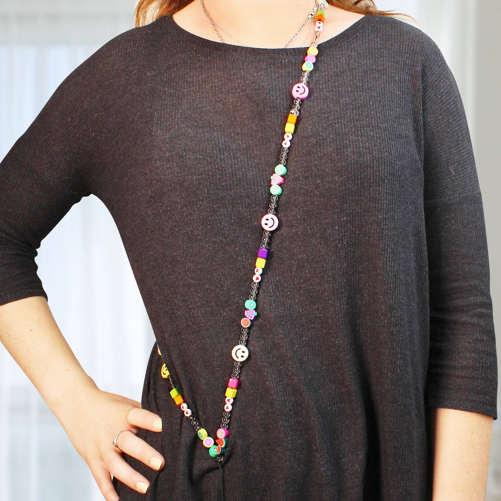 Bijou de Téléphone Collier Smiley et Fruits 110cm Collection Smile-4