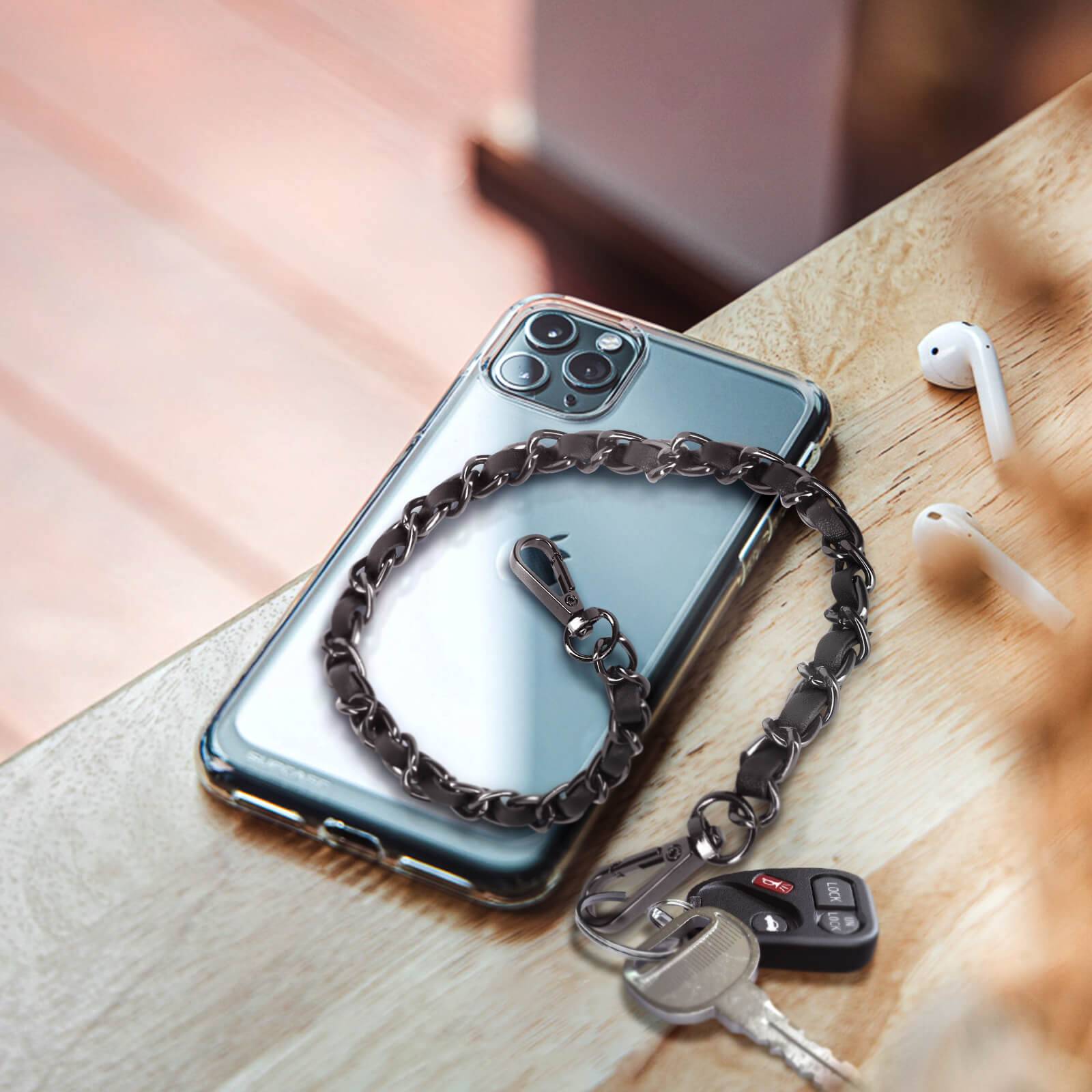 Bijou de Téléphone Chaîne Métallique Tressée Simili Cuir 40cm-2