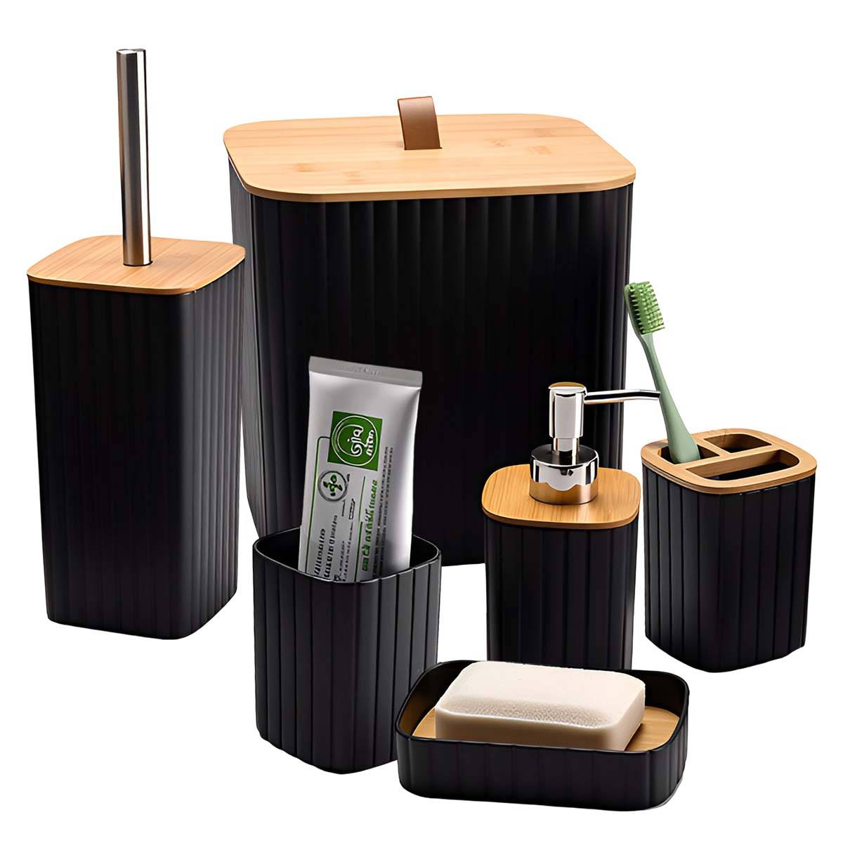 Set d’Accessoires de Salle de Bain 6 pièces Poubelle Distributeur de Savon-1