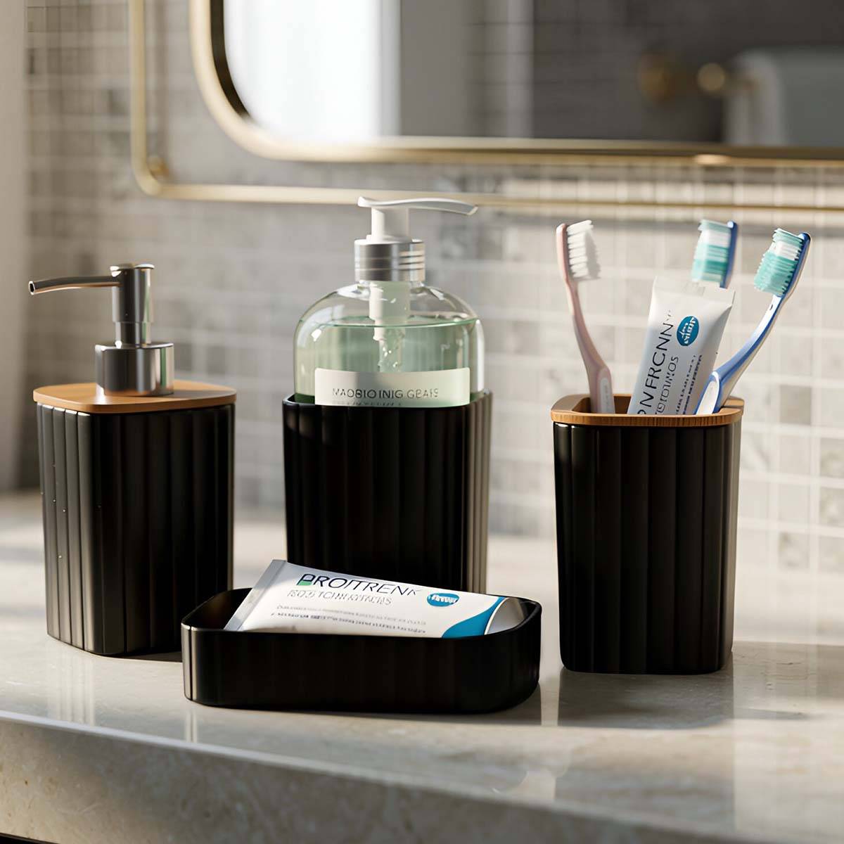 Set d’Accessoires de Salle de Bain 6 pièces Poubelle Distributeur de Savon-2