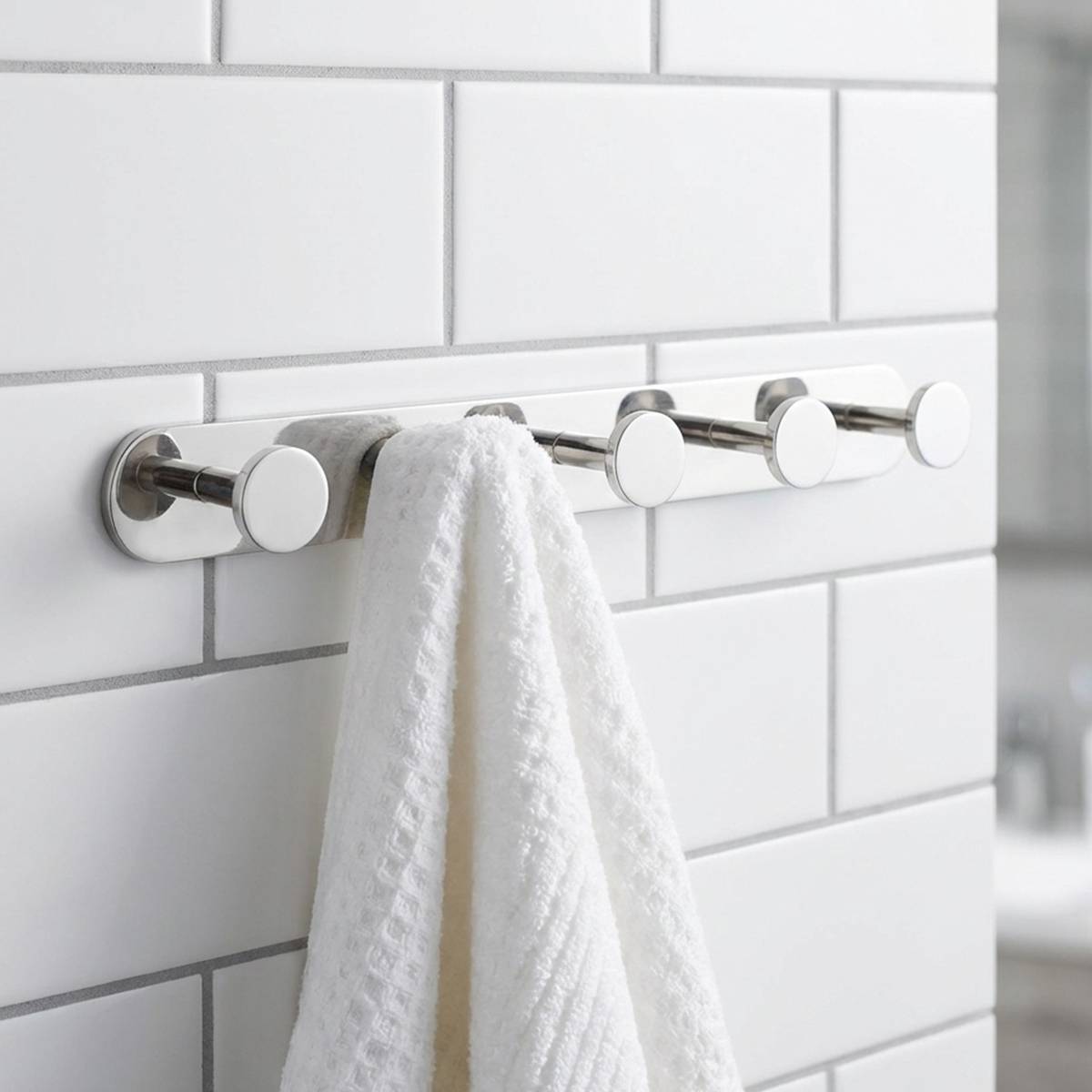 Porte-Serviettes Mural 37cm avec 5 Crochets Rond Inox avec Adhésifs 3M-2