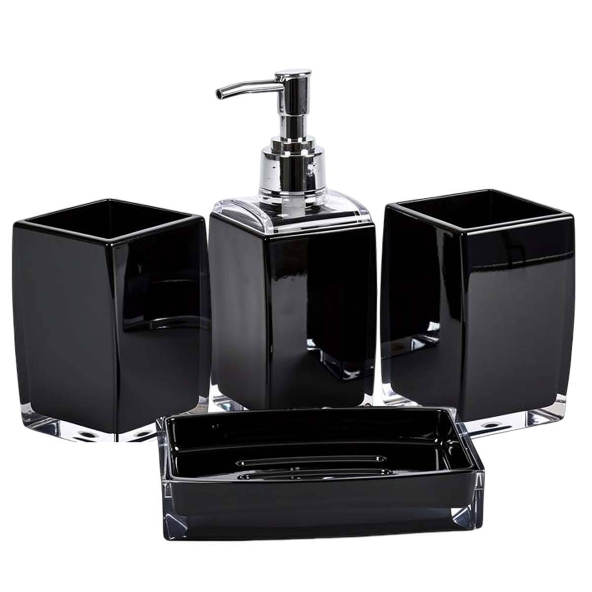 Set Accessoires Salle de Bain 4pcs Distributeur de Savon Gobelet et Porte-Savon-1