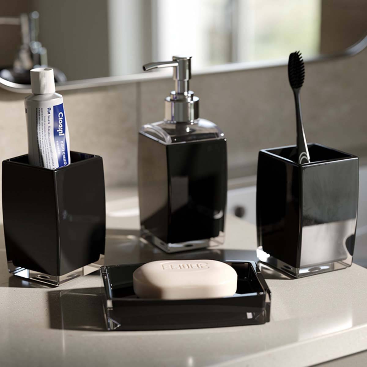 Set Accessoires Salle de Bain 4pcs Distributeur de Savon Gobelet et Porte-Savon-2
