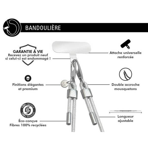 Bandoulière Téléphone Universelle Paillettes avec Mousqueton