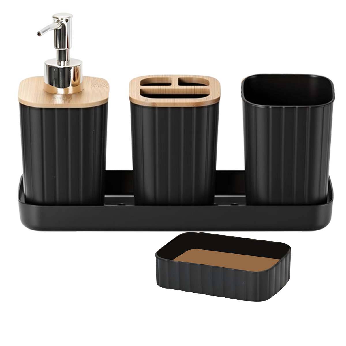 Set d'Accessoires Salle de Bain 5 pièces Porte-Brosse à Dents et Gobelet-1