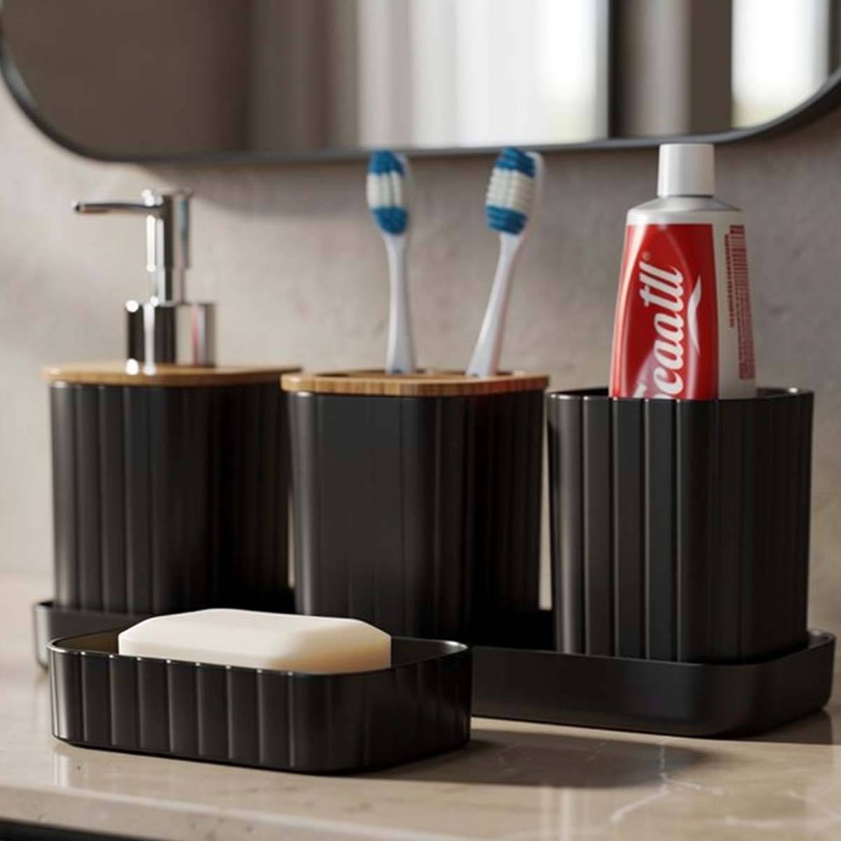 Set d'Accessoires Salle de Bain 5 pièces Porte-Brosse à Dents et Gobelet-2