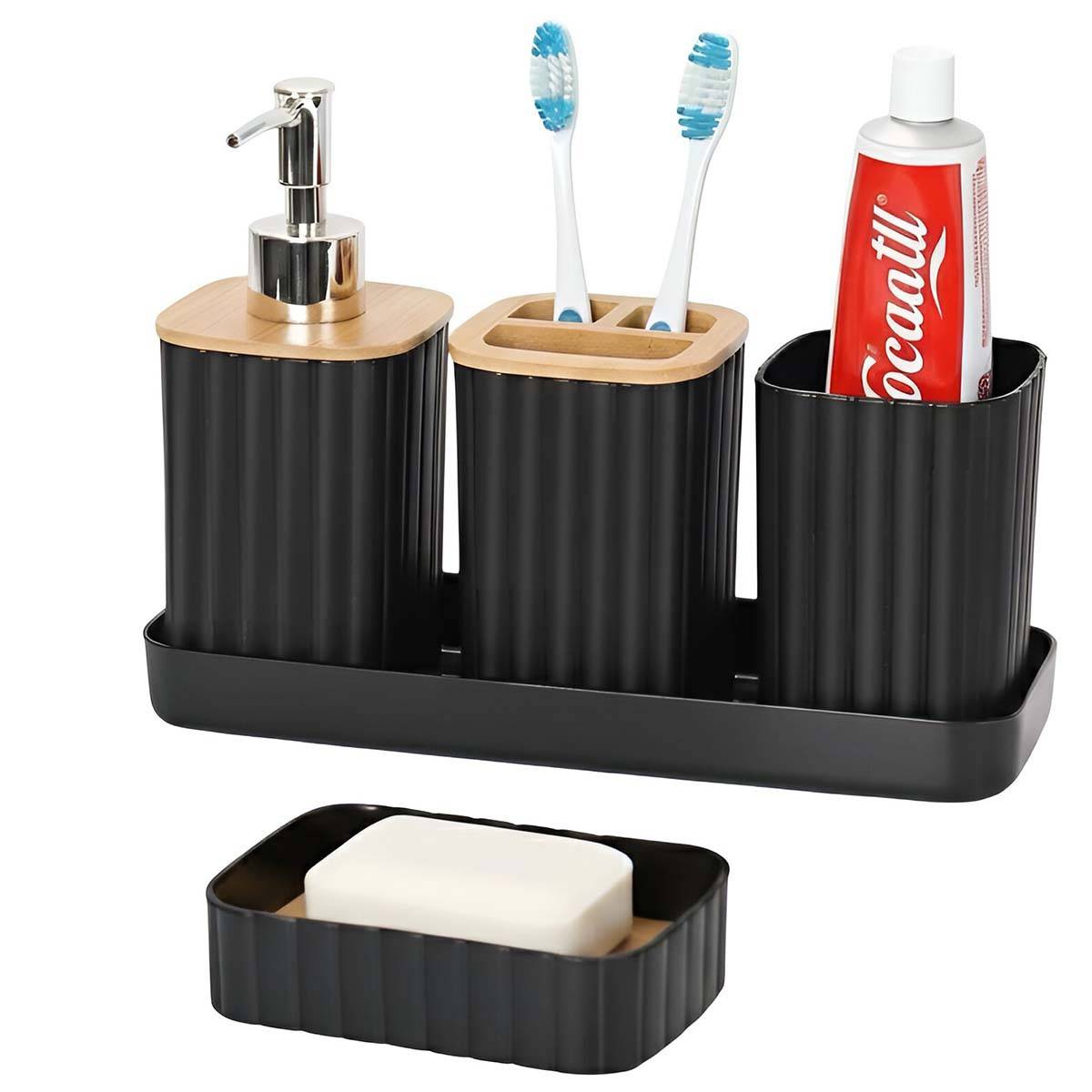 Set d'Accessoires Salle de Bain 5 pièces Porte-Brosse à Dents et Gobelet-4