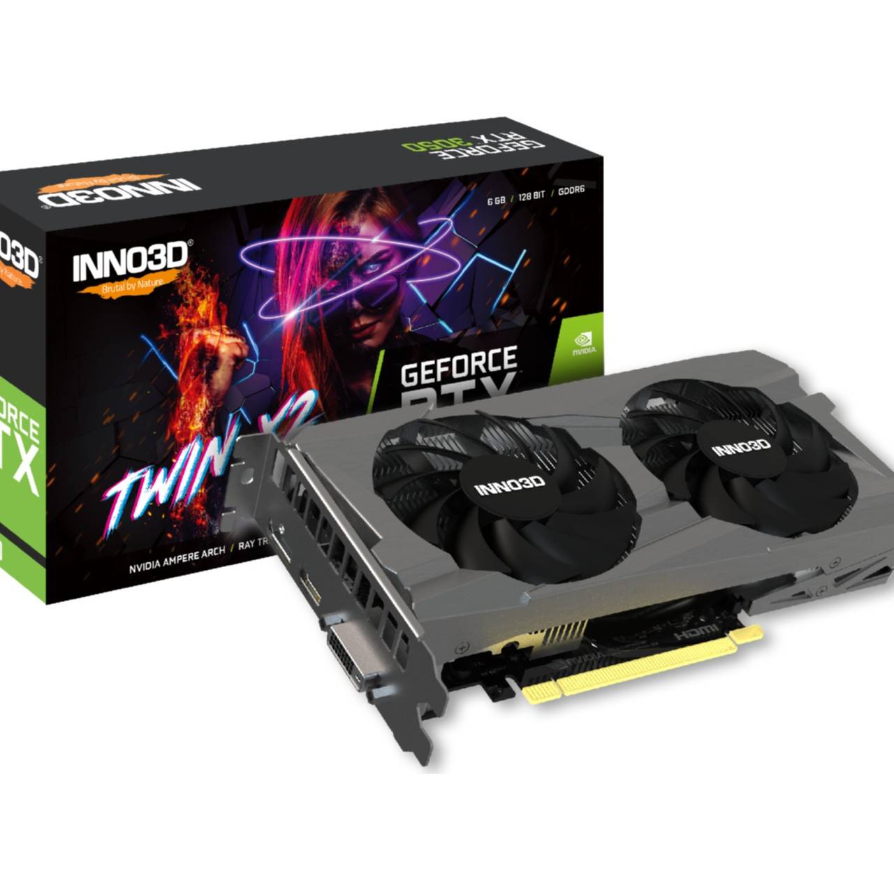 INNO3D GeForce RTX 3050 TWIN X2 OC, GeForce RTX 3050, 6 Go, GDDR6, 96 bit, 7680 x 4320 pixels, PCI Express x16 4.0-2