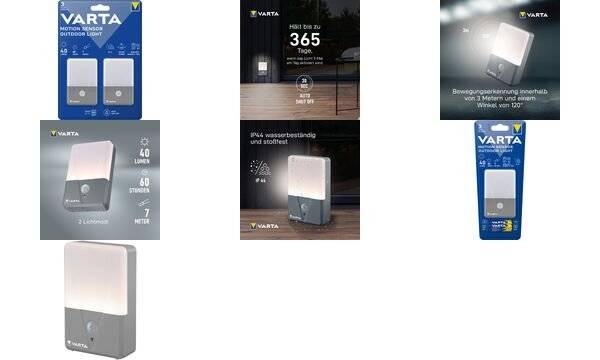 Lampe de poche LED Varta avec détecteur de mouvement, éclairage extérieur 40 lm, pack de 2, sans 3 piles alcalines...-1