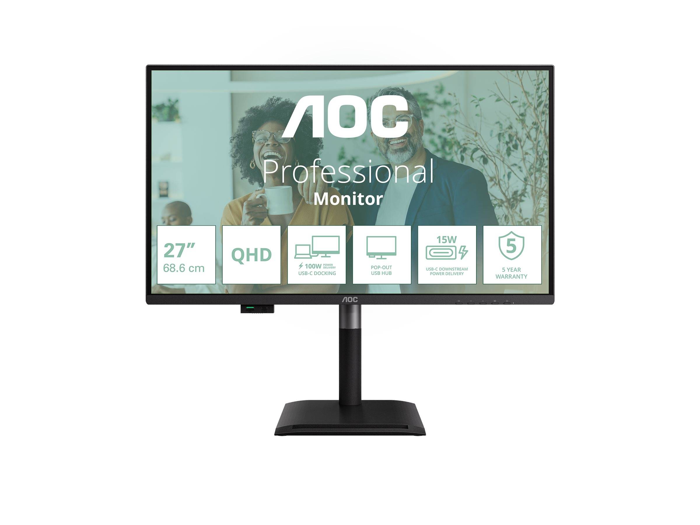 AOC Q27P4CV 27p IPS QHD 120Hz 4ms HDMI 2.0 DP USB C DP Alt Mode PD 96W HAS-0