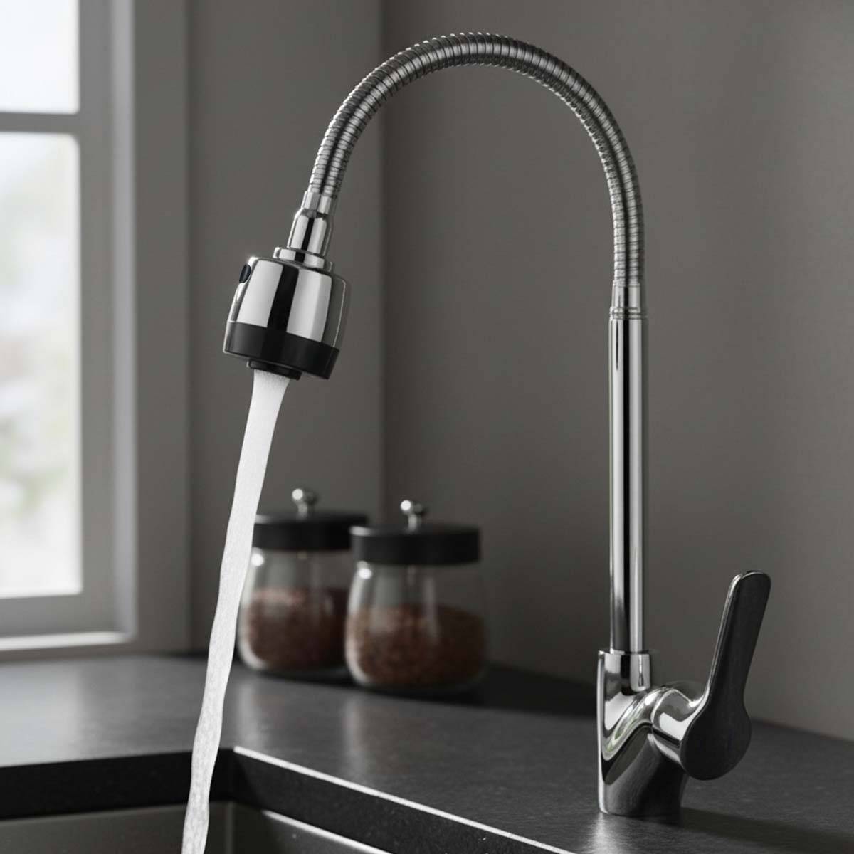 Robinet de Cuisine Pivotant avec Bec Flexible Finition Chromée-2