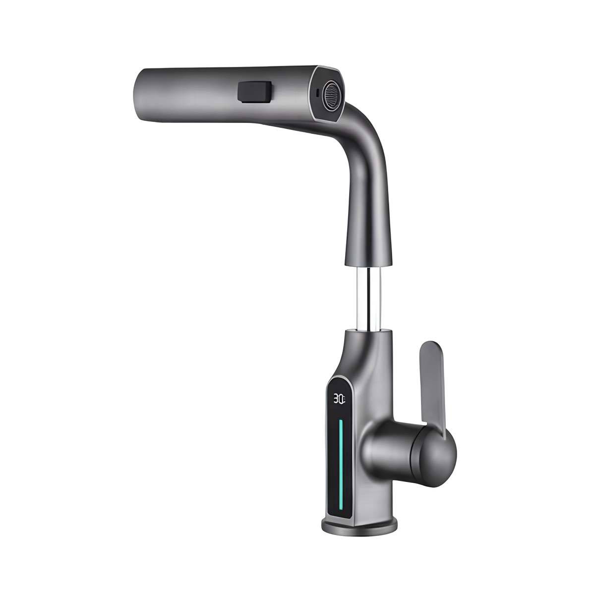 Robinet de Lavabo Extensible avec Affichage de Température LED Finition Métal-1