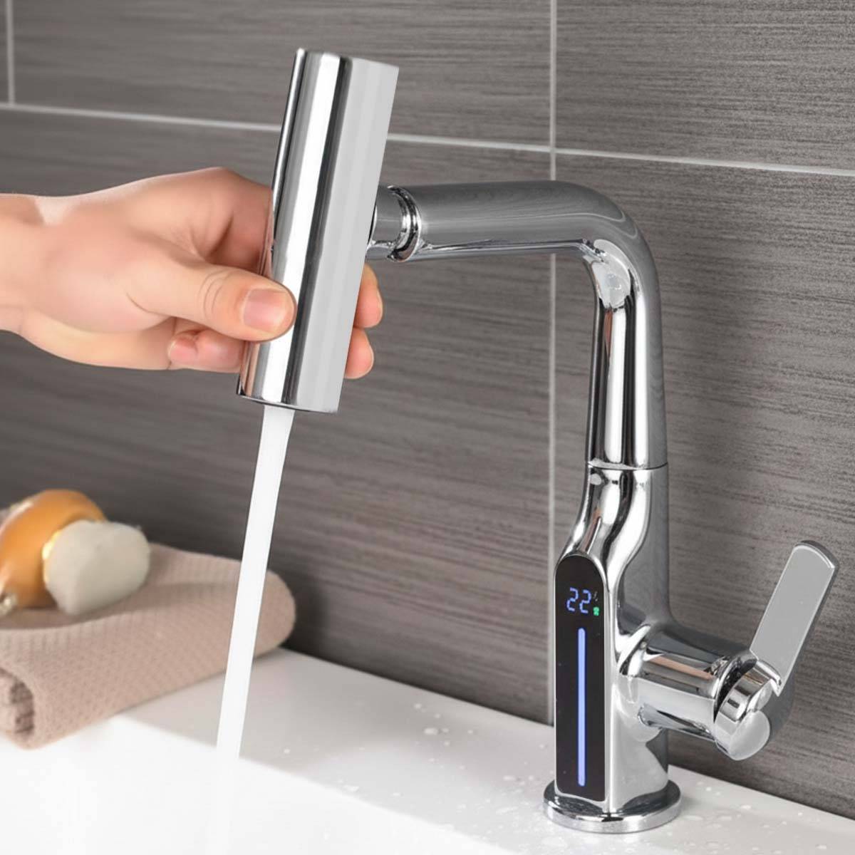 Robinet de Lavabo Extensible avec Affichage de Température LED et Mode Cascade-2