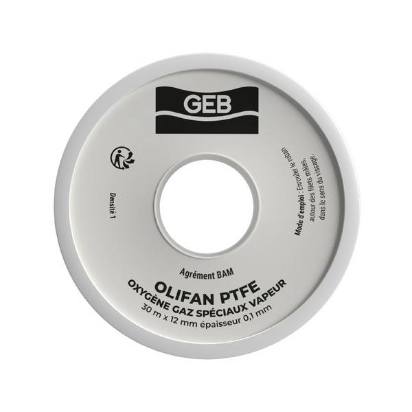 Rouleau TEFLON PTFE Oxygène, vapeur 12mmx30m-épaisseur 0,1mm