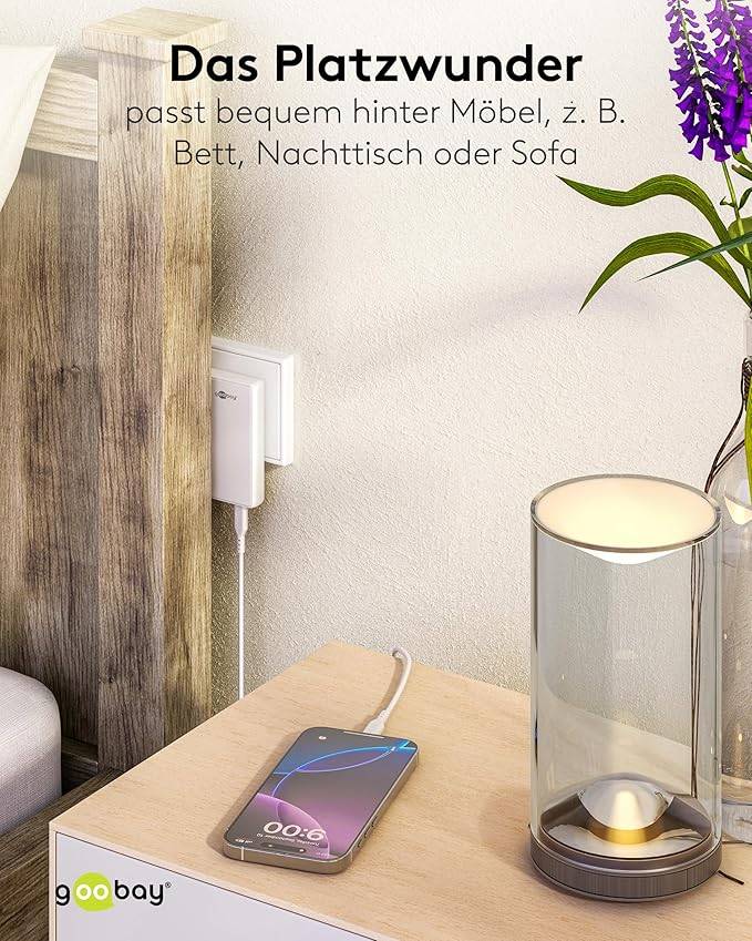 Goobay - Chargeur rapide double 65 W, USB-C, PD-GaN, 90°, plat, blanc-2