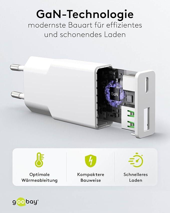 Chargeur rapide USB-C Slim, 1 port USB-C Power Delivery, 1 port USB-A Quick Charge, GaN, 30 watts Weiß-4