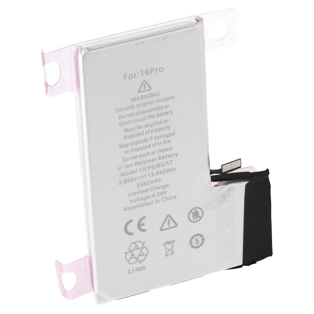 Batterie compatible avec l'iPhone 16 Pro d'Apple, lithium-polymère, 3,89 V, 3 582 mAh, 13,94 Wh-0