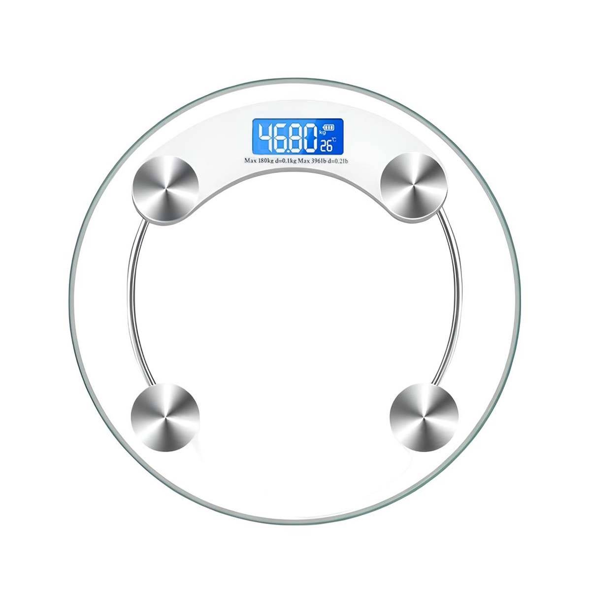 Balance Électronique En Verre Trempé 180 Kg Forme Rond Avec Écran LCD-0