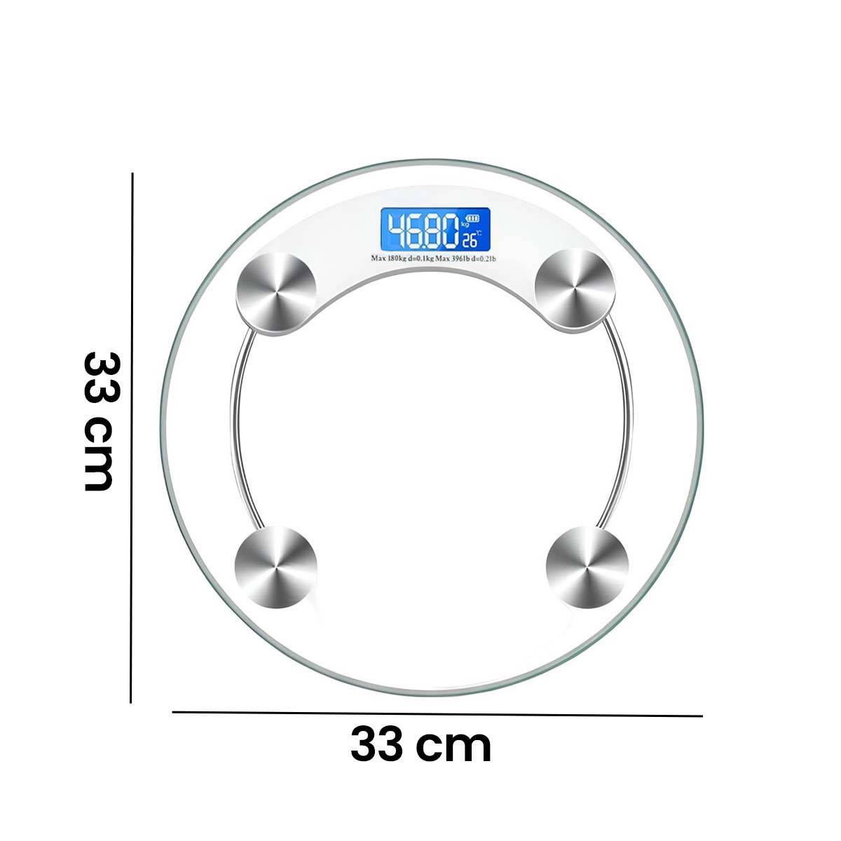 Balance Électronique En Verre Trempé 180 Kg Forme Rond Avec Écran LCD-3