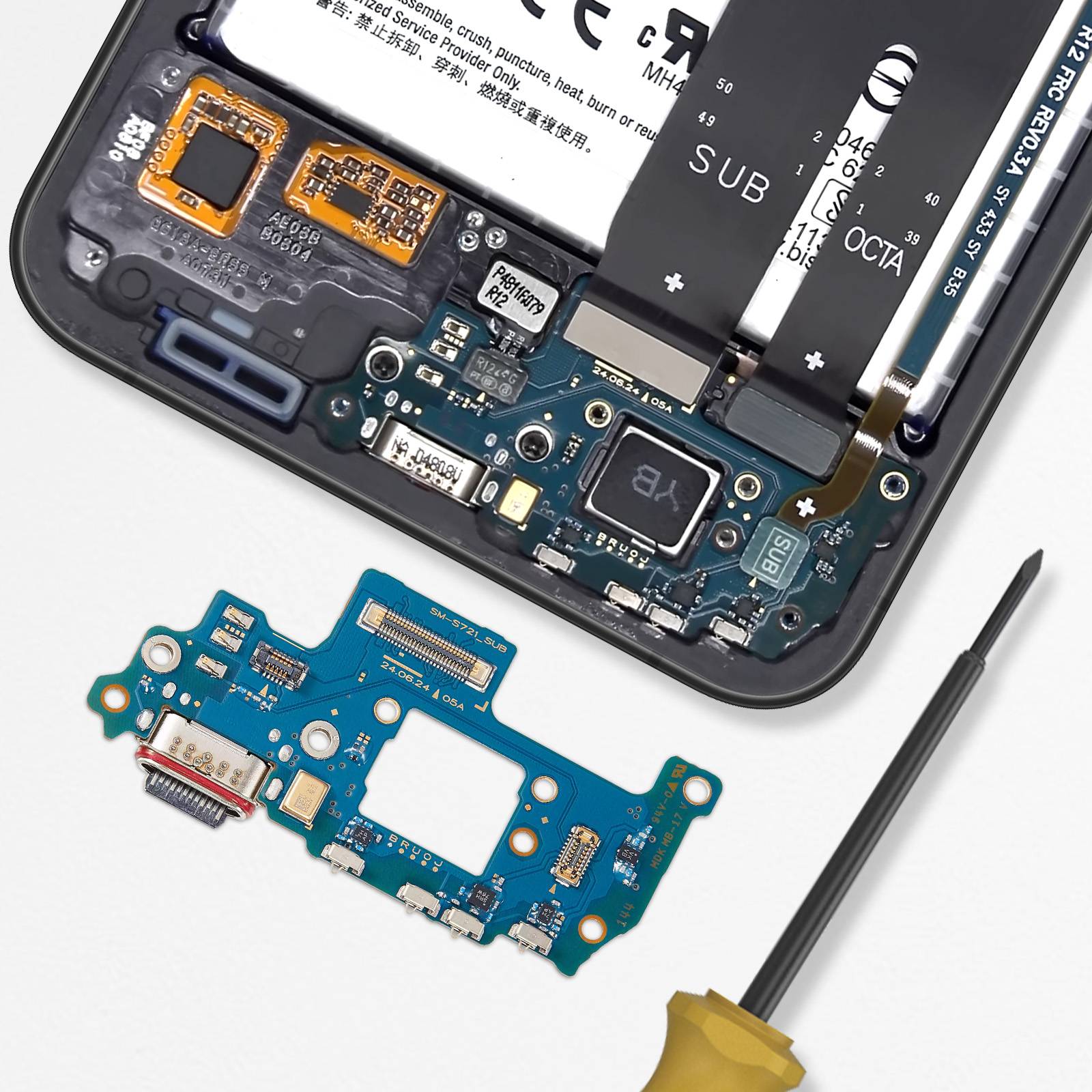 Connecteur de Charge USB-C pour Galaxy S24 FE avec Lecteur SIM et Micro-3