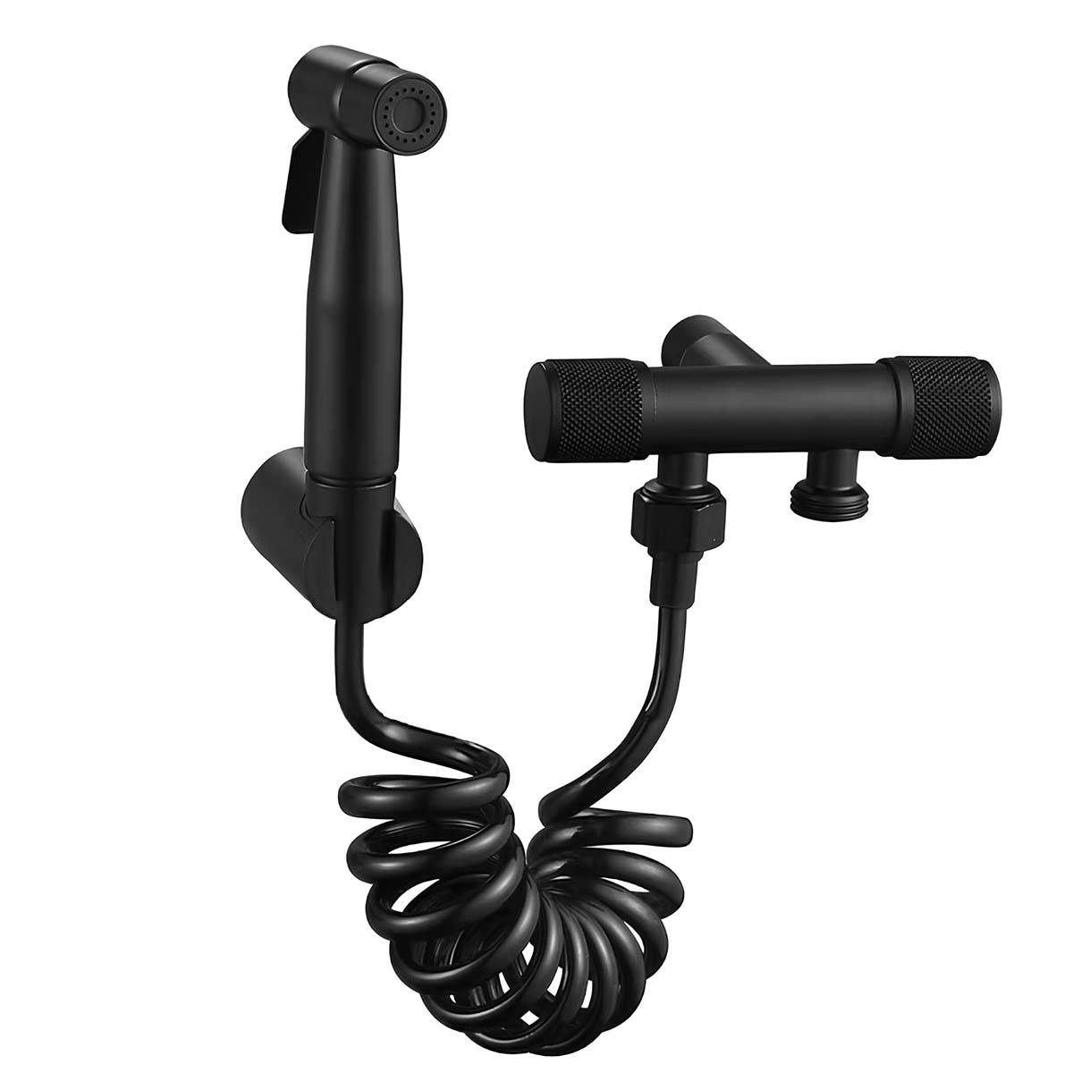 Douchette Multifonction avec Flexible Spiralé et Robinet d’Arrêt-1