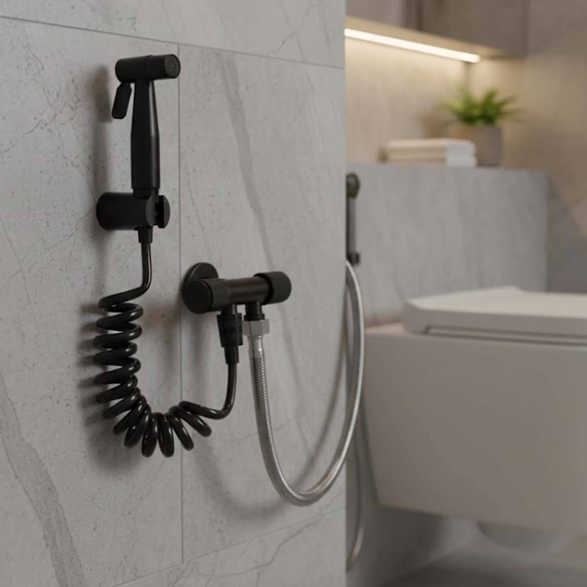Douchette Multifonction avec Flexible Spiralé et Robinet d’Arrêt-2