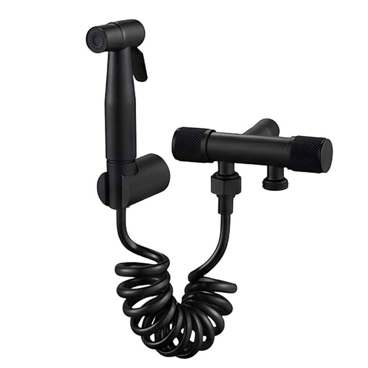 Douchette Multifonction avec Flexible Spiralé et Robinet d’Arrêt-4