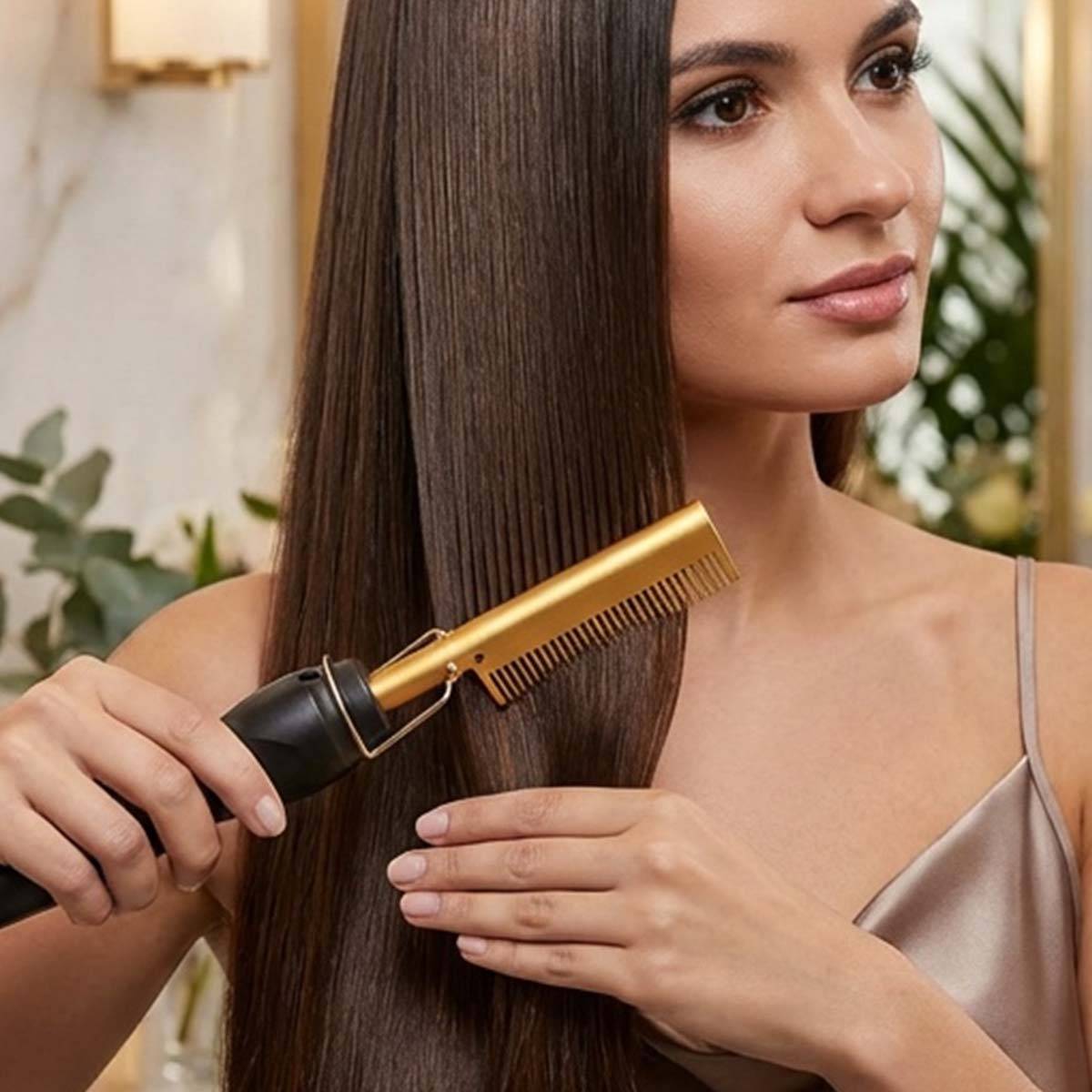 Brosse Lissante Électrique pour Cheveux avec Chauffage Réglable-2