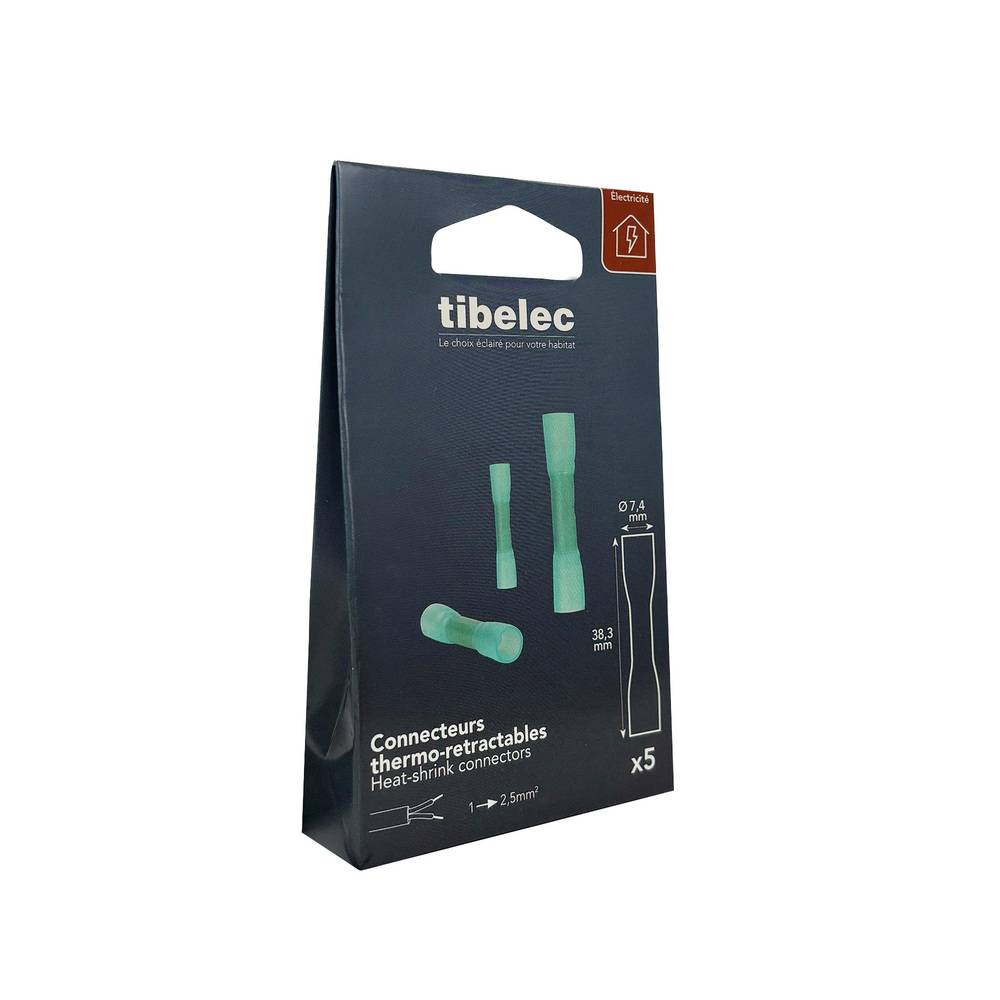 Lot de 5 connecteurs thermo-retractables bout à bout, bleu clair - Tibelec-1