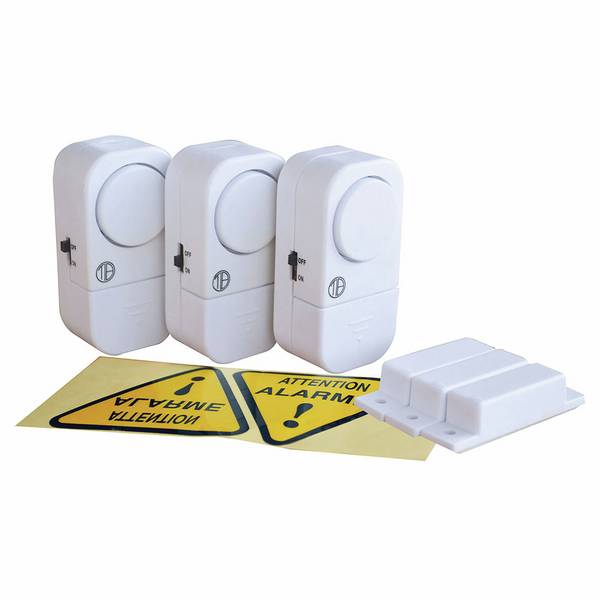 lot de 3 mini-alarmes pour portes et fenetres, à piles, à contact magnetique, 95dB - Tibelec