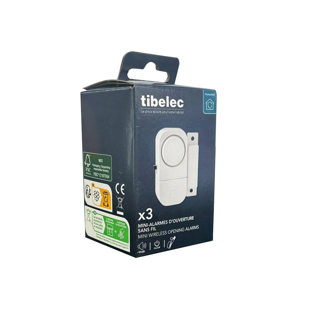 lot de 3 mini-alarmes pour portes et fenetres, à piles, à contact magnetique, 95dB - Tibelec-2