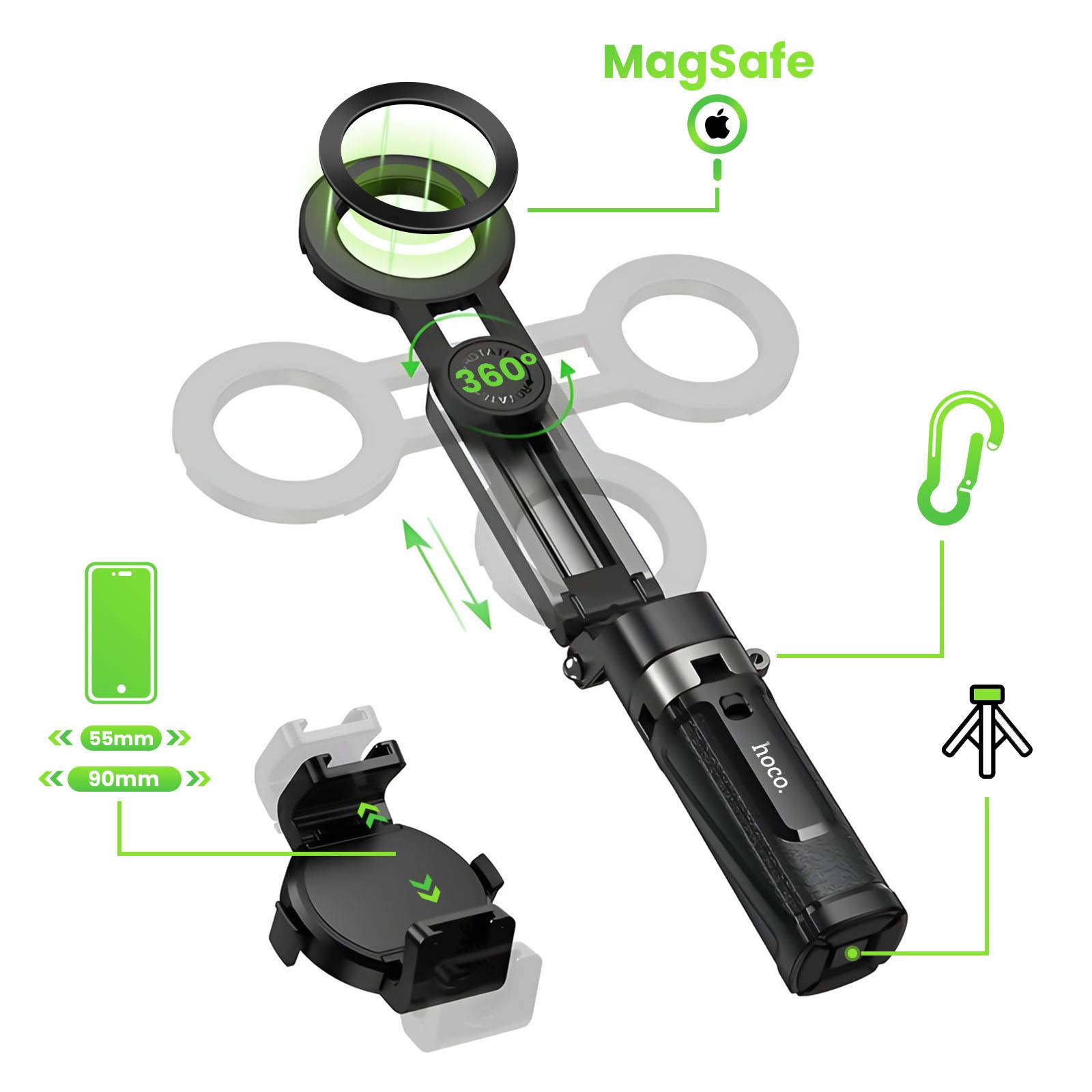 Mini Trépied Pliable 3 en 1 Télécommande Bluetooth Fixation Pince et MagSafe-1