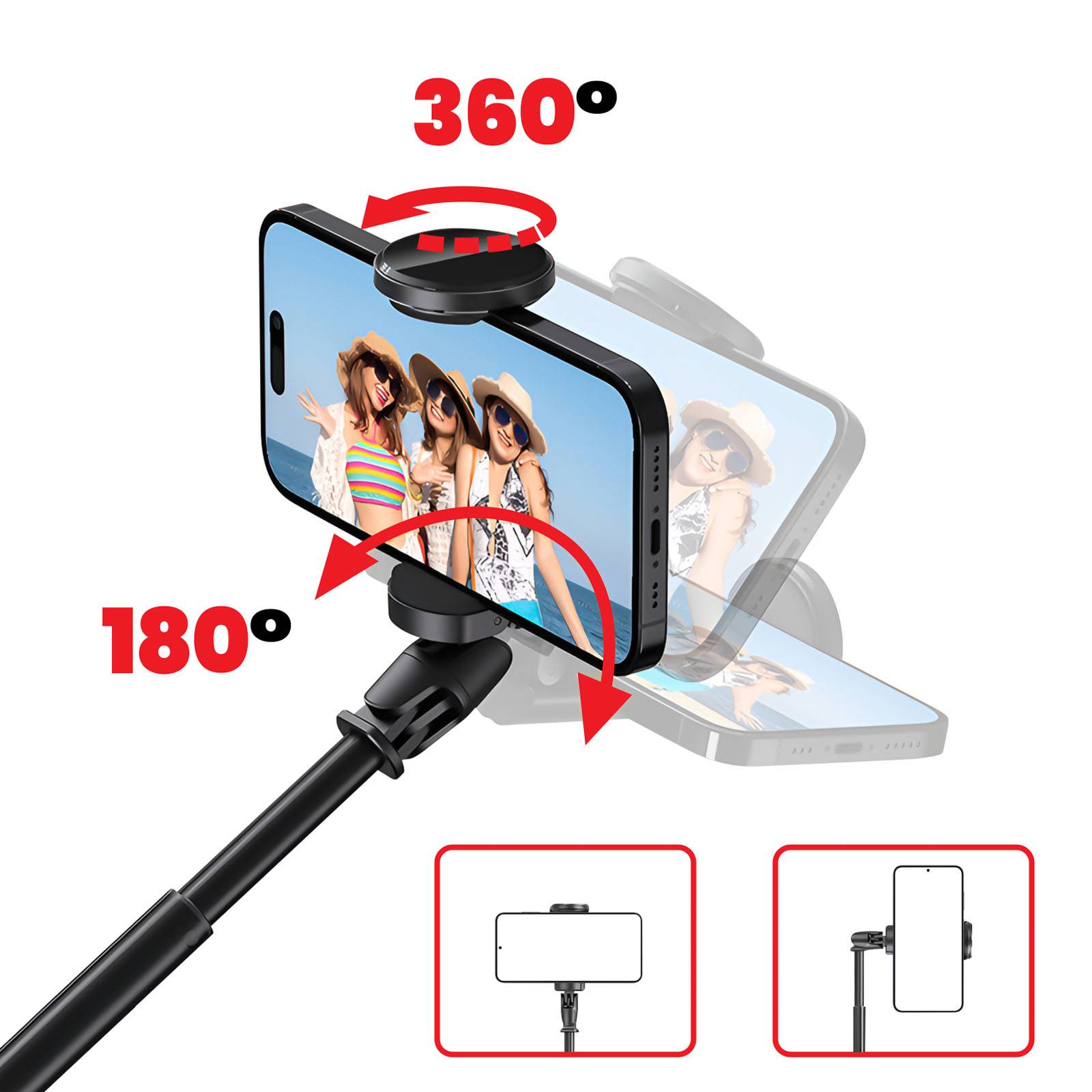 Perche Selfie sans Fil 1.70m pour Smartphone 60 à 95 mm avec Trépied Automatique-2