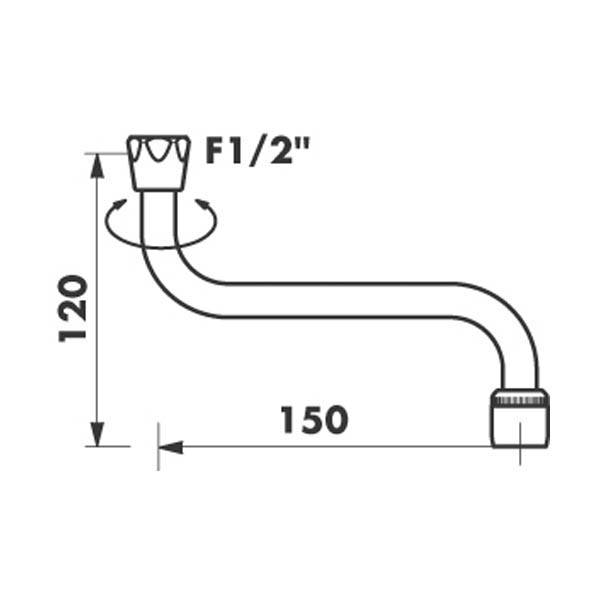 Bec horizontal mural avec aérateur femelle 15-21 15cm-1
