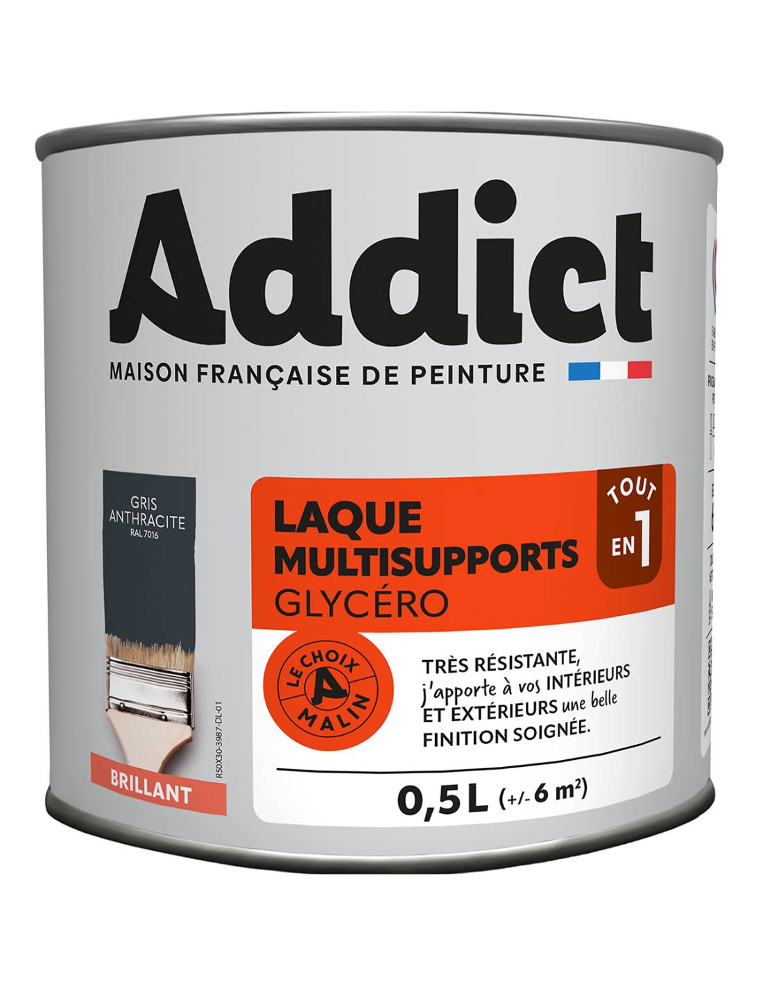 Laque Addict Gris Anthracite Brillante 0,5l Brillance Intense, Adhérence Multi-supports - Addict-0