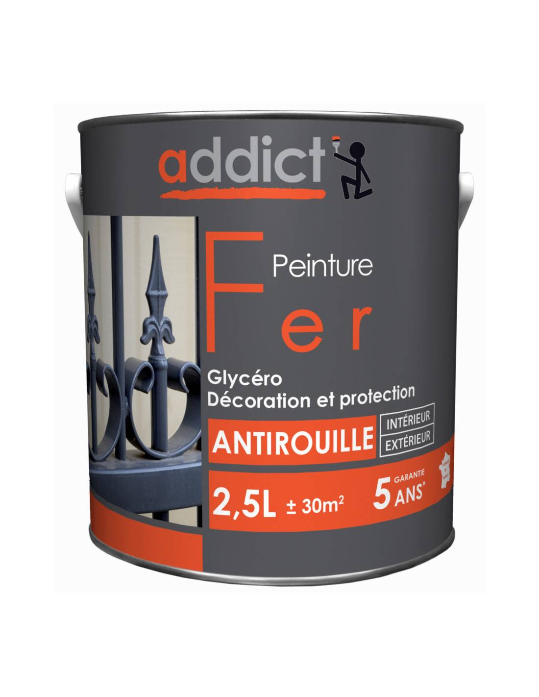 Peinture Fer Addict Noir Profond Antirouille, Finition élégante, Noir Profond - Addict-0