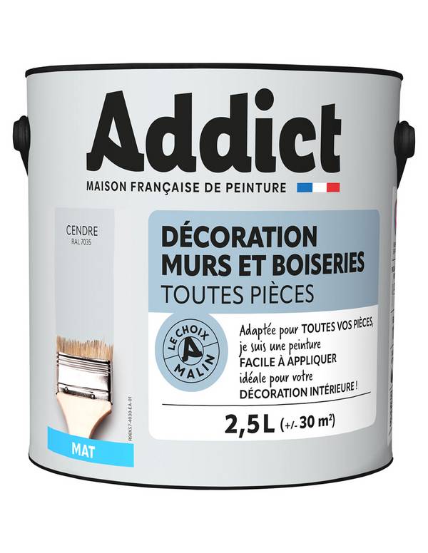 Peinture Addict Cendre Mat 2,5l Peinture Multi-supports Mate Couleur Cendre 2,5l - Addict