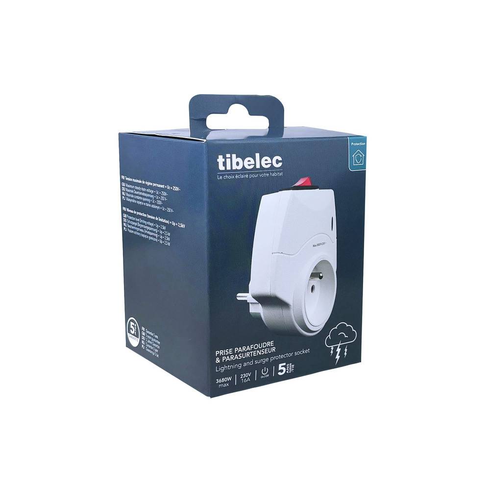 Prise parasurtenseur et parafoudre, voyant de fonctionnement, 16A, 3680W max - Tibelec-4