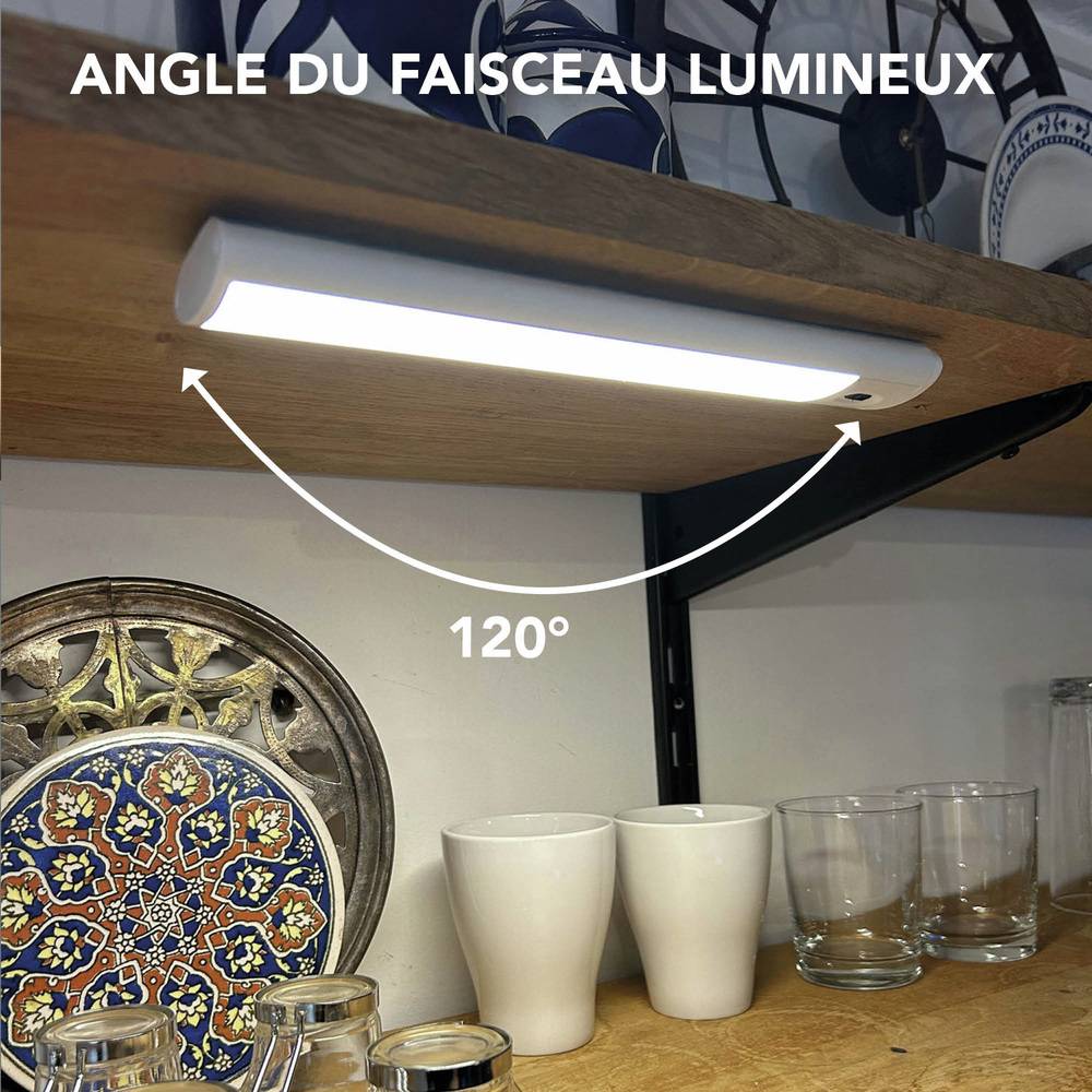 Réglette LED Blanc 24cm, 1.6W, 170 lm, 3000K, inter. infrarouge, batterie recheargable, intensité variable - Tibelec-2