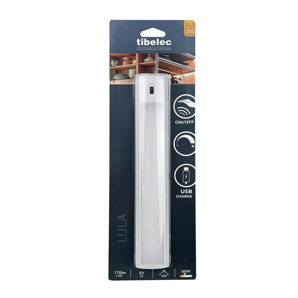 Réglette LED Blanc 24cm, 1.6W, 170 lm, 3000K, inter. infrarouge, batterie recheargable, intensité variable - Tibelec-3