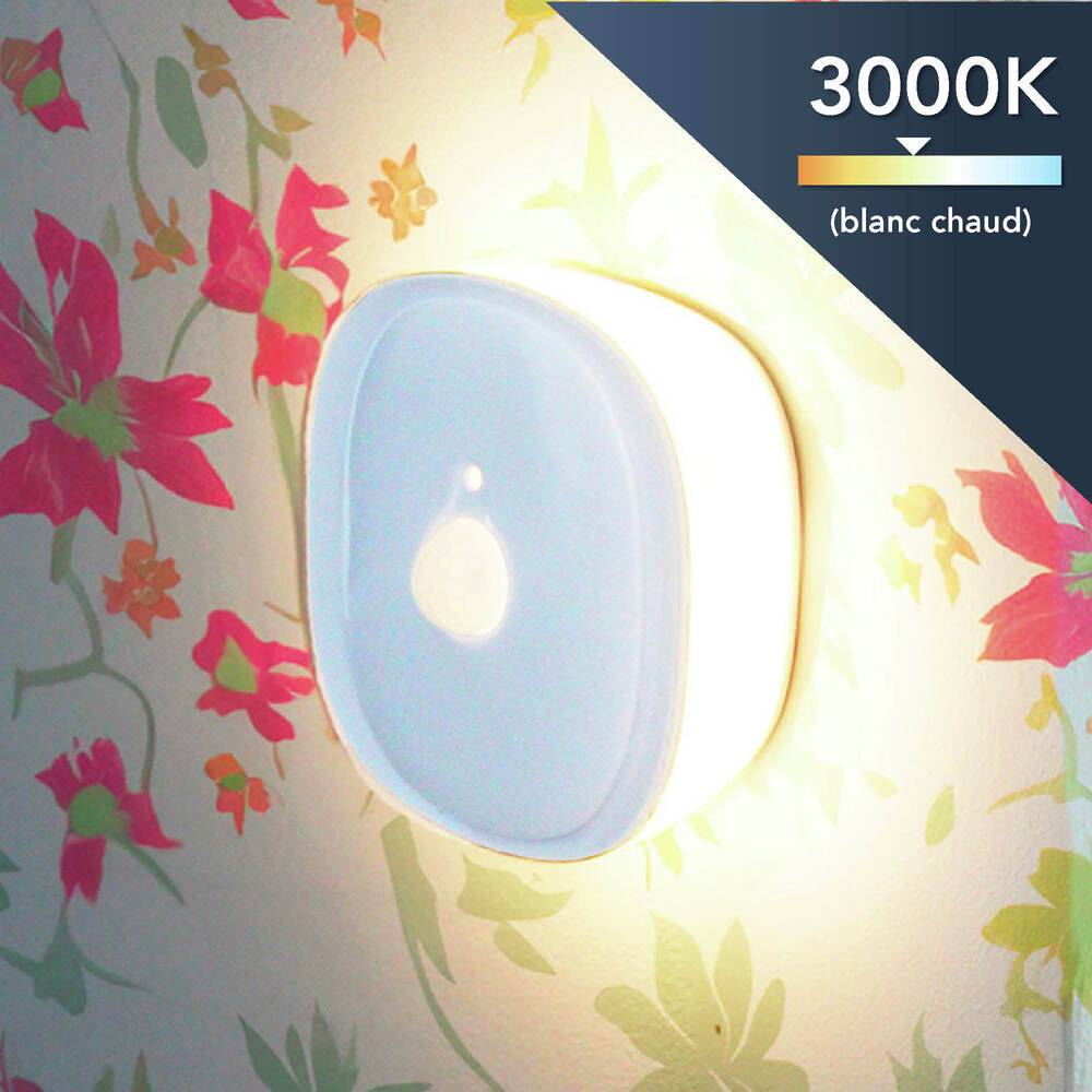 Veilleuse LED à piles, 0.5W, 25 lumens, 3000K, détecteur de mouvement, crépusculaire, fixation aimantée- Tibelec-1