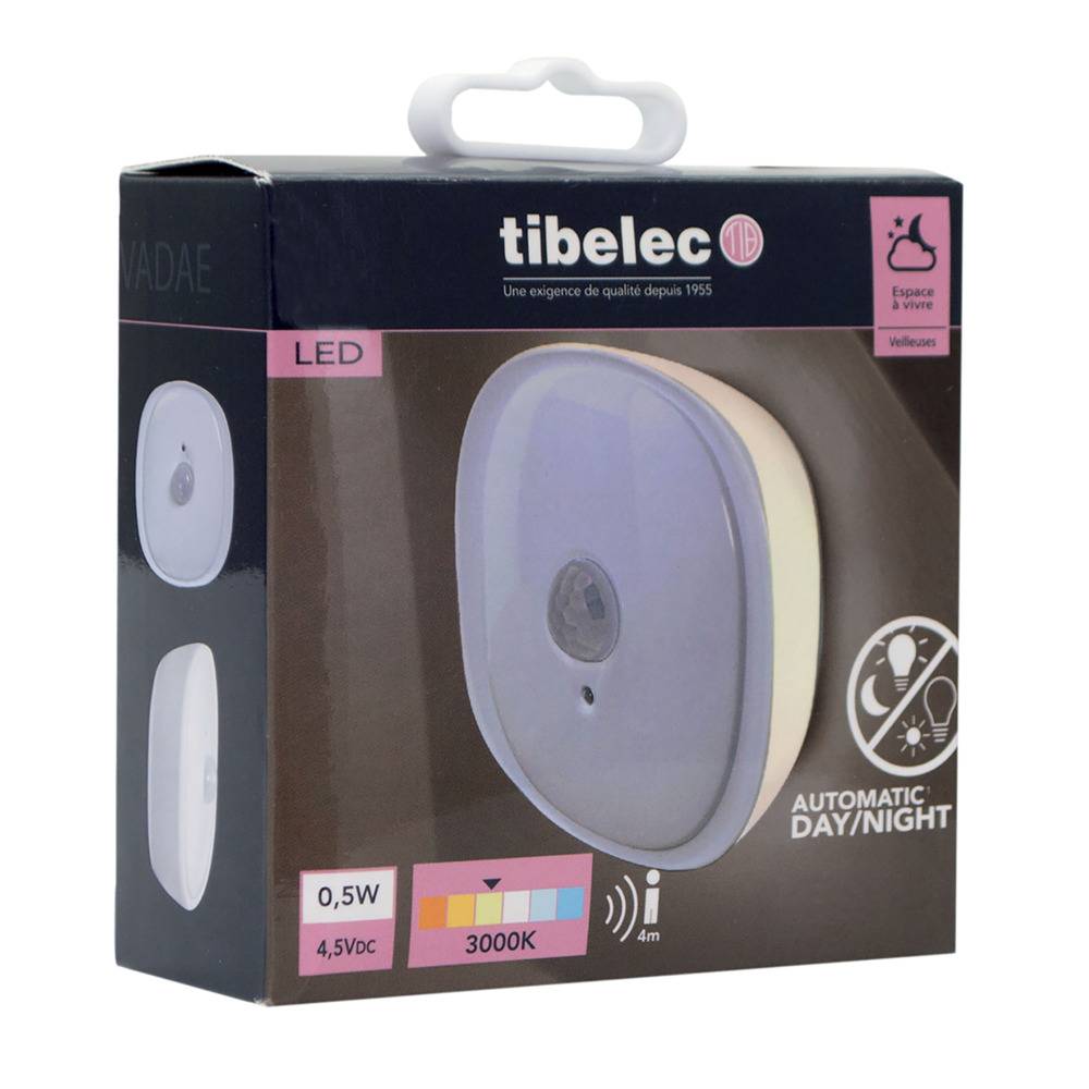 Veilleuse LED à piles, 0.5W, 25 lumens, 3000K, détecteur de mouvement, crépusculaire, fixation aimantée- Tibelec-2